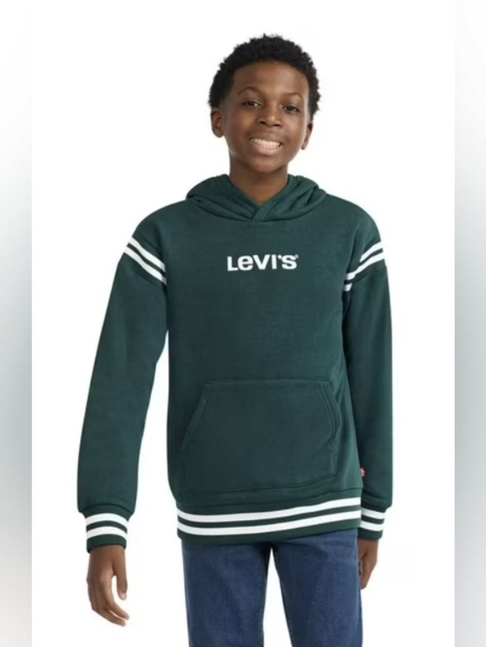 Levi's Boy Fleece Hoodie Green with white stripes NWT XL